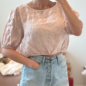 Bellambra made in Italy linen Blush Pink Women's Puff Sleeve Top Italian cute m